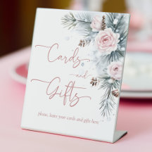 雪の愛の冬のブライダルシャワーギフトテーブルサイン