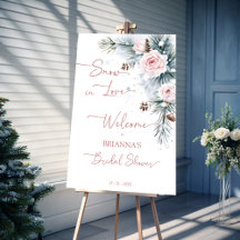 雪の愛の冬のブライダルシャワー歓迎サイン