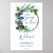 雪の愛の冬のブライダルシャワー歓迎サイン ポスター (正面)