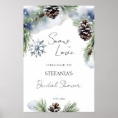 雪の愛の冬のブライダルシャワー歓迎サイン ポスター (正面)