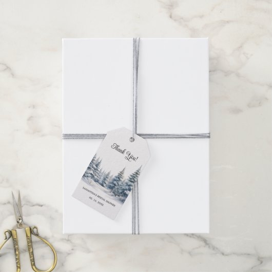 雪の愛の冬の松の森ありがとう ギフトタグ (より糸付き)