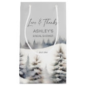 雪の愛の冬の松の森のブライダルシャワーファボ スモールペーパーバッグ (正面)