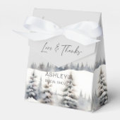 雪の愛の冬の松の森のブライダルシャワーファボ フェイバーボックス (正面サイド)