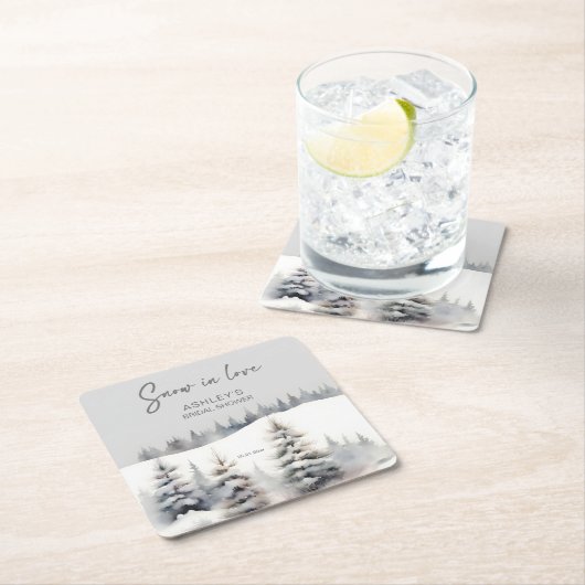 雪の愛の冬の松の森ブライダルシャワー スクエアペーパーコースター (インサイチュ)