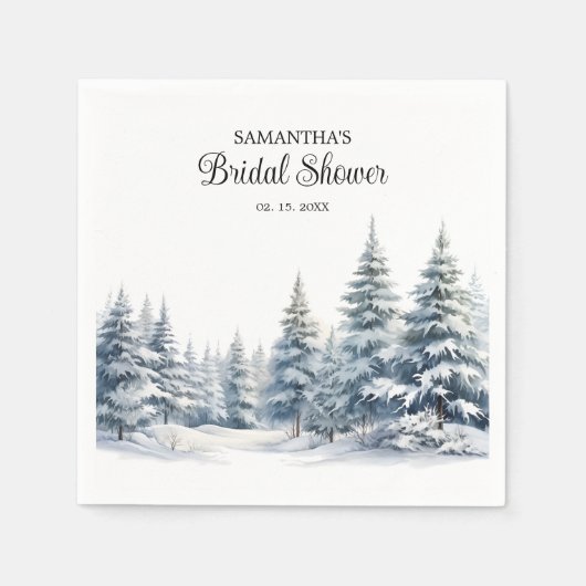 雪の愛の冬の松の森ブライダルシャワー スタンダードカクテルナプキン (正面)