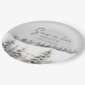 雪の愛の冬の松の森ブライダルシャワー ペーパープレート (アングル)