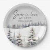雪の愛の冬の松の森ブライダルシャワー ペーパープレート (正面)