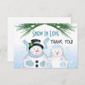 雪の愛の冬の結婚式 サンキューカード (正面/裏面)