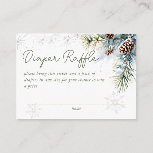 雪の愛の冬の赤ちゃんシャワーおむつラッフル エンクロージャーカード (正面)