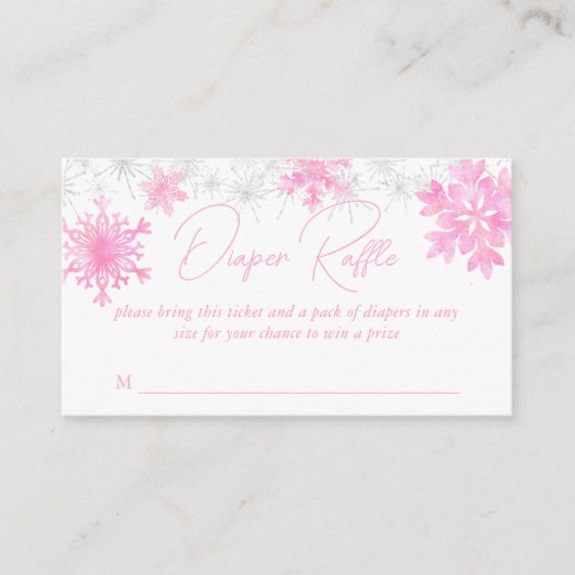 雪の愛の冬の赤ちゃんシャワーおむつラッフル エンクロージャーカード (正面)