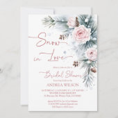雪の愛の冬ブライダルシャワー雪の松 招待状 (正面)