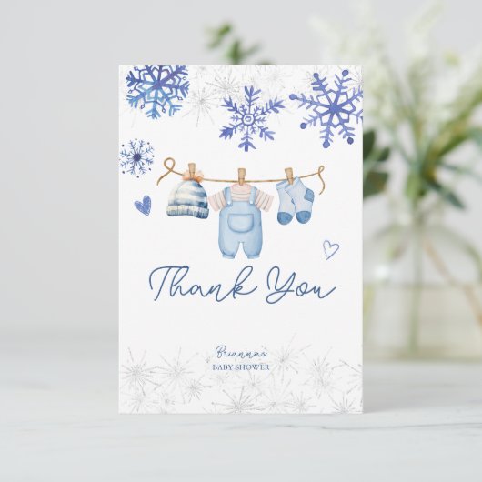 雪の愛の雪の雪の冬の赤ちゃんシャワー サンキューカード (スタンド正面)