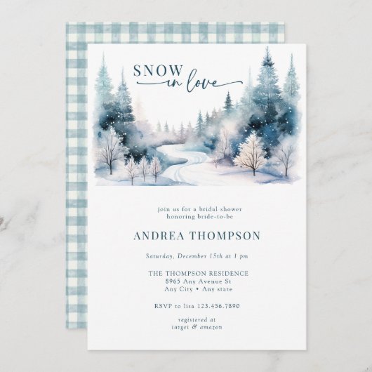 雪の愛 |クリスマスブライダルシャワー 招待状 (正面/裏面)