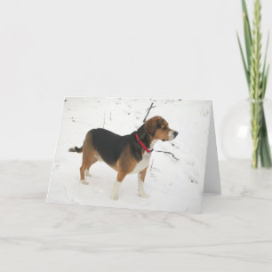 雪の挨拶状のたる製造人のビーグル犬の猟犬の狩り シーズンカード