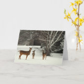 雪の挨拶状のシカ カード (黄色い花)