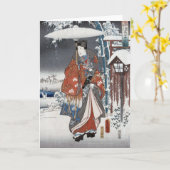 雪の挨拶状の武士 カード (黄色い花)