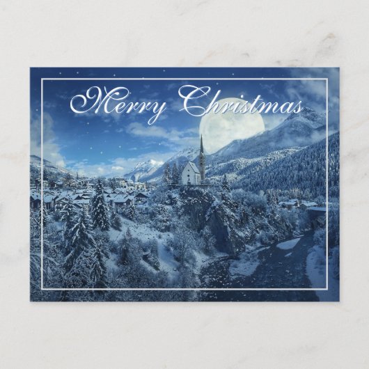 雪の教会のシーンクリスマスカード ポストカード (正面)