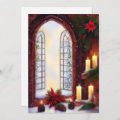 雪の教会の窓の予算ミニクリスマス シーズンカード (正面/裏面)