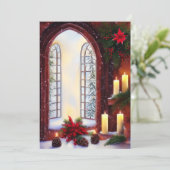 雪の教会の窓の予算ミニクリスマス シーズンカード (スタンド正面)