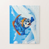 雪の斜面でスキー回転するハスキー ジグソーパズル (縦)
