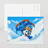 雪の斜面でスキー回転するハスキー ポストカード (正面/裏面)