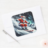 雪の斜面にサンタ・スキー スクエアシール (封筒)