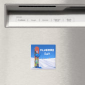 雪の斜面のスノーボードのブルーバードデイ マグネット (インサイチュ (食洗機))