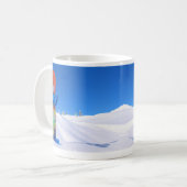 雪の斜面のスノーボード、ブルーバードデイ コーヒーマグカップ (正面左)