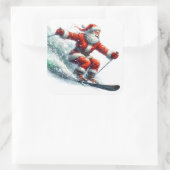 雪の斜面を楽しそうに滑り降りるサンタクロース スクエアシール (バッグ)