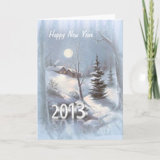雪の新年2013のカードの冬の村 シーズンカード (正面)