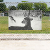 雪の旗にグロメットを入れた鹿 横断幕 (インサイチュ)