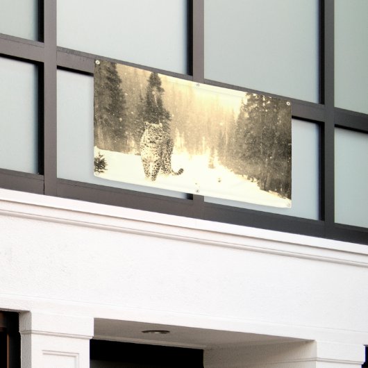 雪の旗のヒョウ 横断幕 (ビルの外側)