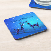 雪の日と青い格子縞トナカイ コースター (左側)