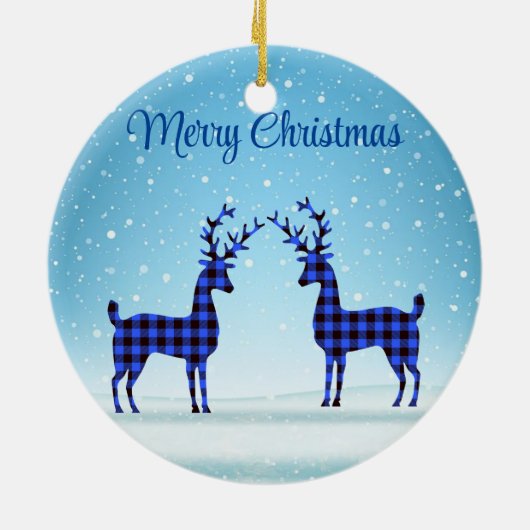 雪の日と青い格子縞トナカイ セラミックオーナメント (裏面)