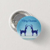 雪の日と青い格子縞トナカイ 缶バッジ (正面&裏面)