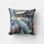 雪の日のクリスマスに冬のログキャビン クッション (正面)