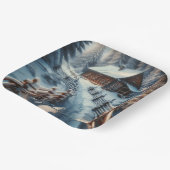 雪の日のクリスマスに冬のログキャビン ペーパープレート (傾斜あり)