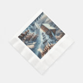 雪の日のクリスマスに冬のログキャビン 縁ありランチョンナプキン (角)