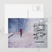 雪の日のコージーな夜のスクリプト ボケホリデー写真 シーズンポストカード (正面/裏面)