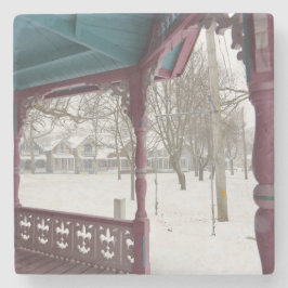 雪の日のポーチビュー – マーサのブドウ畑 ストーンコースター