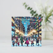 雪の日の街のクリスマスショッピング シーズンカード (スタンド正面)