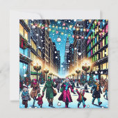 雪の日の街のクリスマスショッピング シーズンカード (正面)
