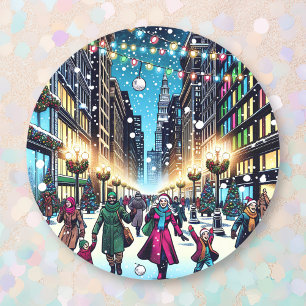雪の日の街のクリスマスショッピング ラウンドシール