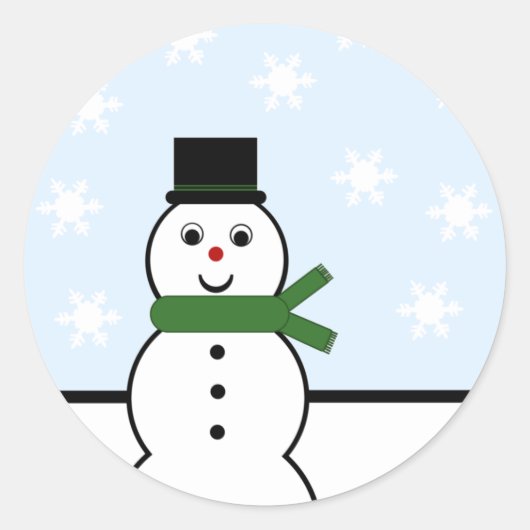 雪の日の雪だるまシール ラウンドシール (正面)