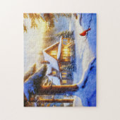 雪の日の（鳥）ショウジョウコウカンチョウ ジグソーパズル (縦)