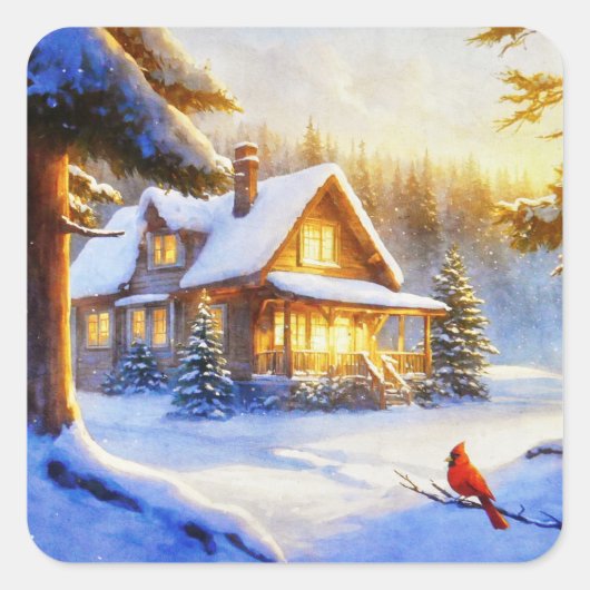 雪の日の（鳥）ショウジョウコウカンチョウ スクエアシール (正面)