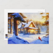 雪の日の（鳥）ショウジョウコウカンチョウ ポストカード (正面/裏面)