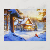 雪の日の（鳥）ショウジョウコウカンチョウ ポストカード (正面)