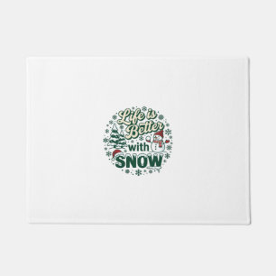 雪の日は幸せ クリスマス 雪だるま 木 雪の結晶 ドアマット