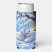 雪の日を楽しむ冬の狐たち  スリム缶クーラー (Seltzer正面)